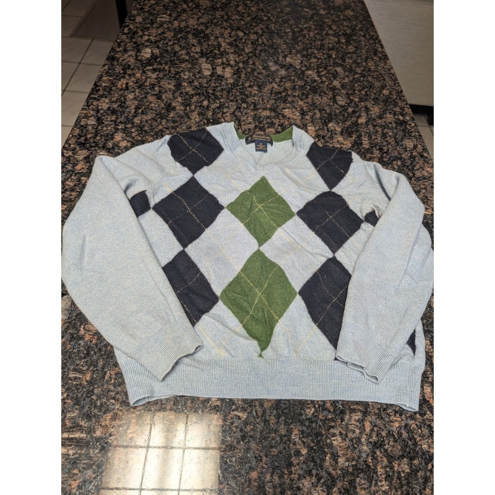 Brooks Brothers Boys Crewneck Merino Wool Blue Argyle Sweater‎ Size M